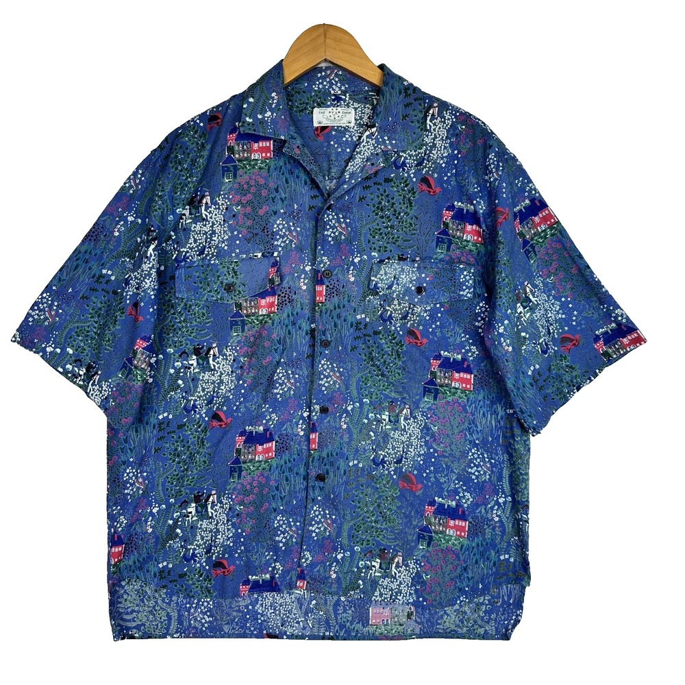 The Tick Check Vintage Style Shirt Mens M Blue Folk Art Cottagecore Novelty